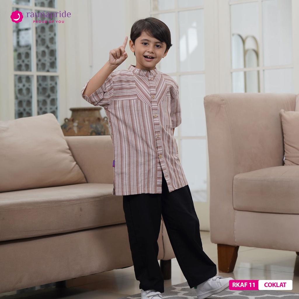Rauna - Baju Koko Anak Laki Laki Lengan Pendek Terbaru Lebaran 2023 SR 11 Coklat Umur 12 Tahun