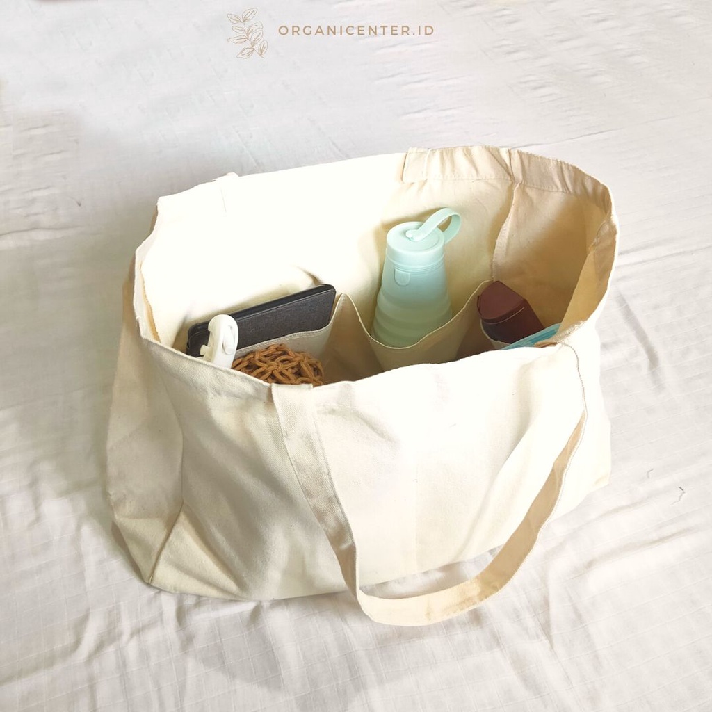 Tas Kanvas Jumbo Dengan Kantong Sekat Eco Friendly Grocery Bag Tote Bag Canvas Bag Travel Bag Besar Reuseable Sayur Buah Zero Waste Ramah Lingkungan Reuseable Pakai Ulang