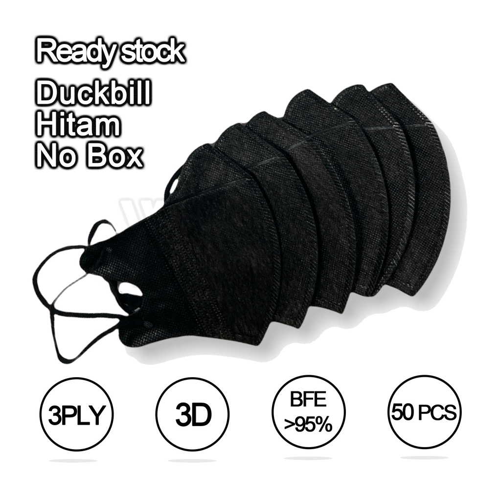 Masker Duckbill Duckbil 50 Pcs Murah 1Box Putih Hitam-Duckbil Hitam NO BOX
