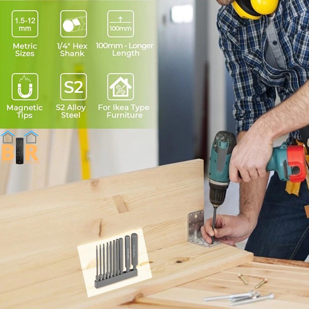 Mata Obeng Magnetic Torx 1/4&quot; Set 10 Pcs Kunci L Kepala Hex Bahan Baja Allen Bit Kunci Pas Obeng Magnetik Matrix S2 Alloy Steel