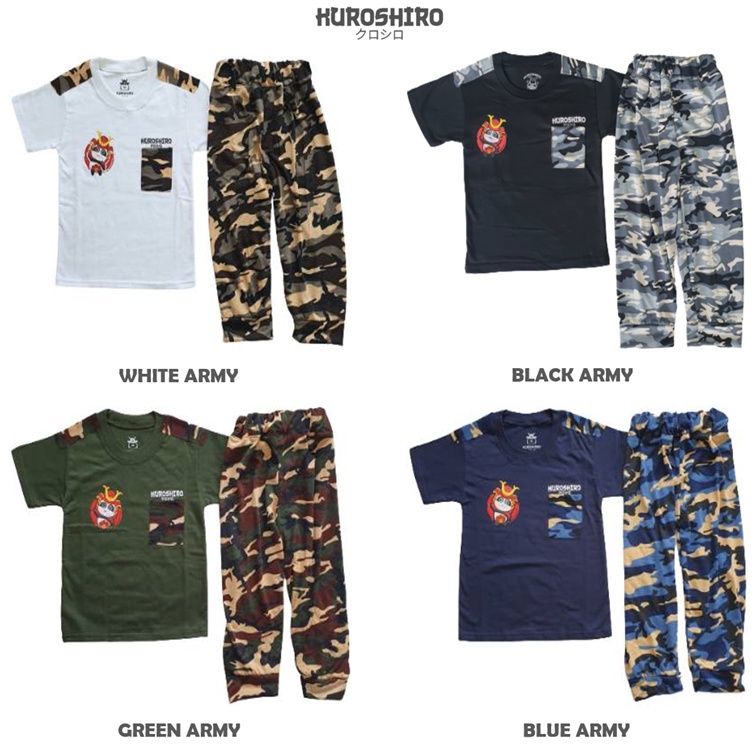 KUROSHIRO - Setelan Baju Anak Laki Laki 1-9 Tahun Joger Army Kaos Kuroshiro