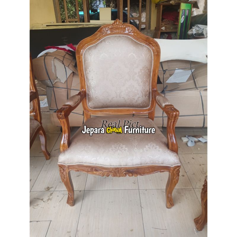 REAL PICT  Kursi teras Jati single racoco ukir klasik ( kursi tamu jati,kursi sofa jati kursi ukir m