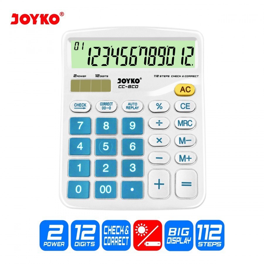 

(1 Biji) Kalkulator Joyko CC-8CO 12 Digits Check Correct / Calculator Joyko CC8CO 12 Digits