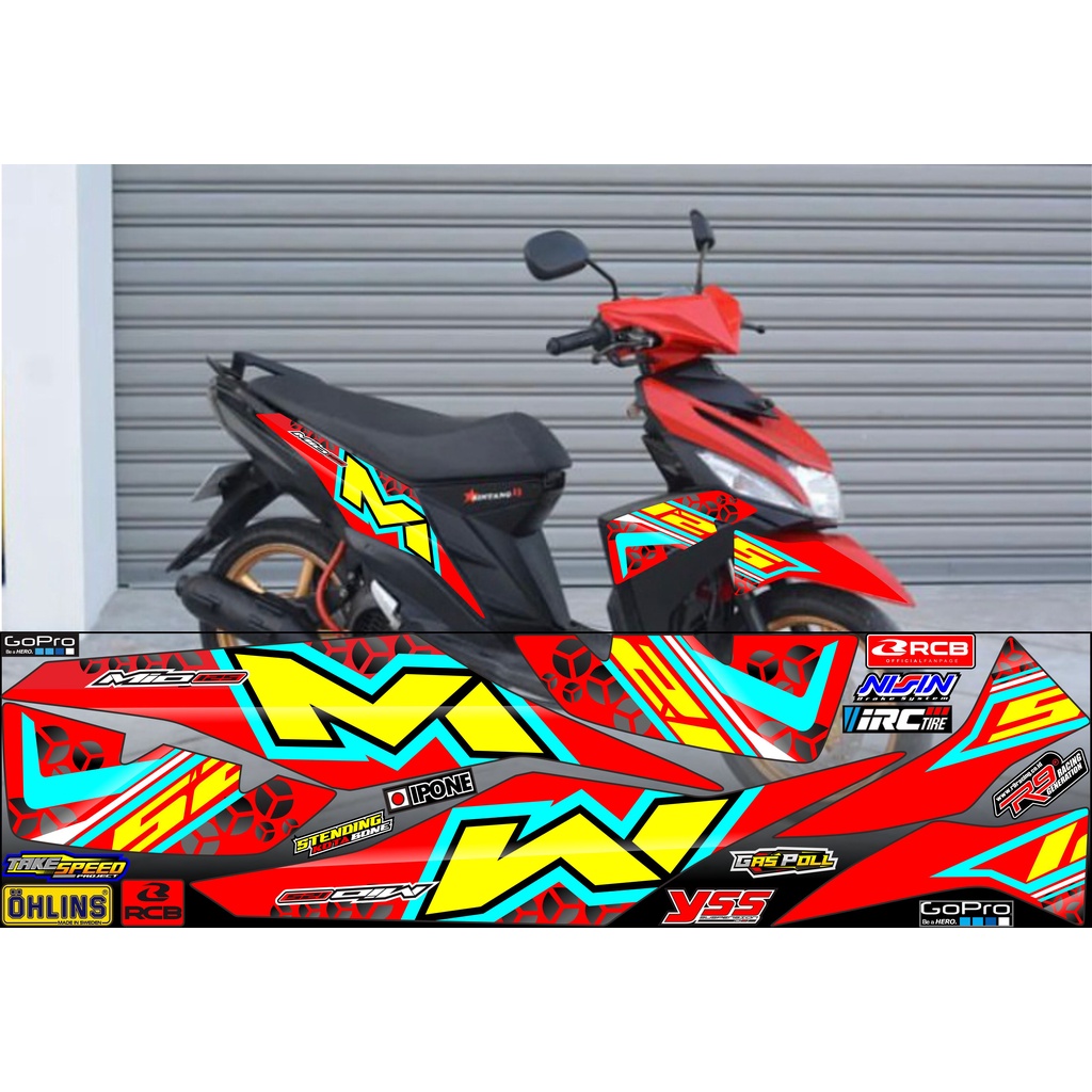 STIKER STRIPING MIO M3 / STRIPING MIO Z - STICKER MOTOR YAMAHA MIO 125 VARIASI MOTIF SIMPLE MERAH LI