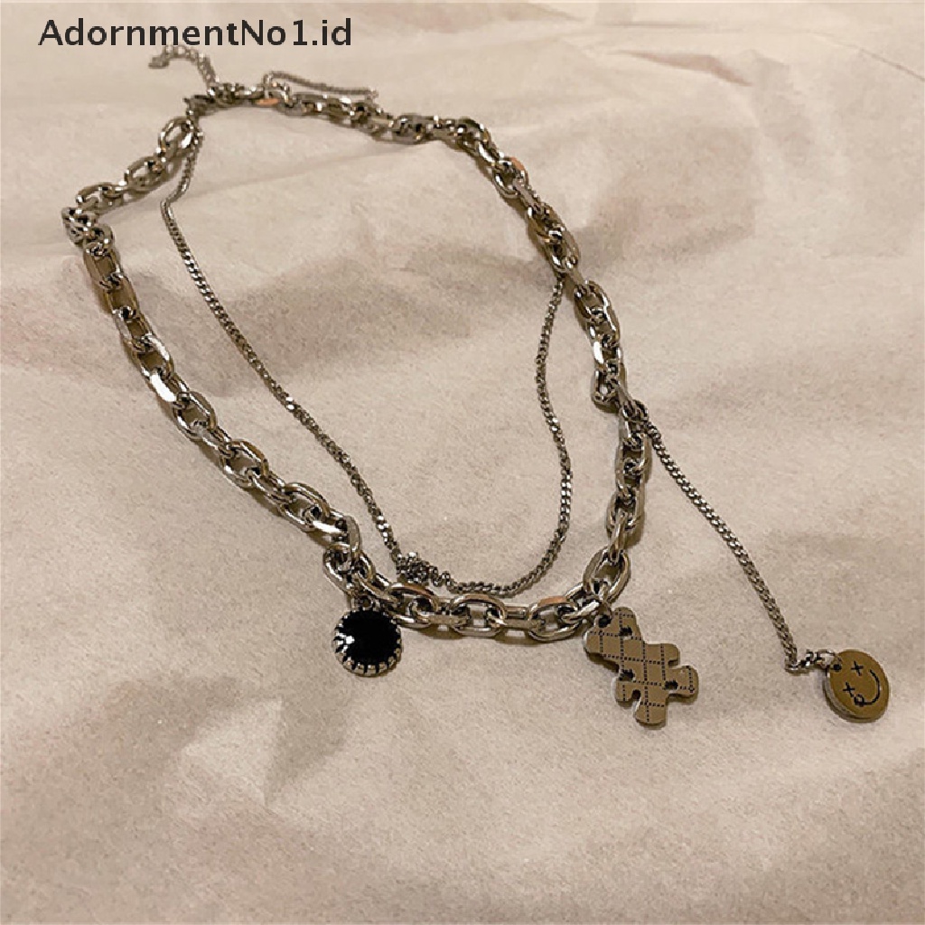 [AdornmentNo1] Vintage Bear Smiley Face Pendant Choker Kalung Untuk Pria Wanita Hip Hop Punk Kuba Rantai Perhiasan Panjang [ID]