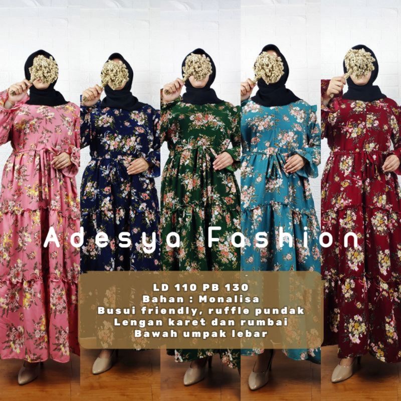 Gamis Monalisa | Gamis motif Bunga | Baju wanita | Gamis Bunga kecil | Gamis Ceruty | Gamis Lebaran 