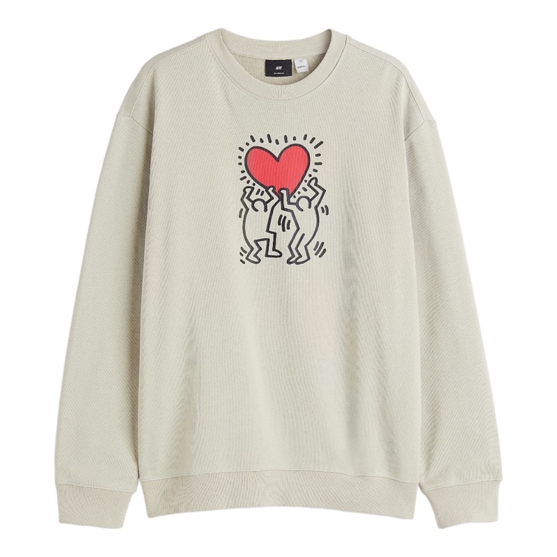 ( 8.8 ) Crewneck Sweatshirt H&amp;M Unisex Sablon Keith Haring Dance Cream, Navy, Flecee Katun Lembut Tebal, Free Papperbag