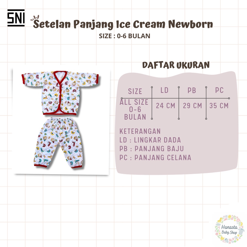 Baju Bayi Newborn Setelan Lengan Panjang Katun Ice Cream Baru Lahir 0-6 Bulan