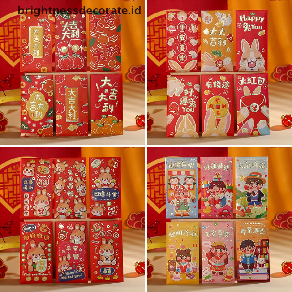 [Birth] 6pcs 2023tahun Kelinci Kartun Merah PacketChinese New Year Lucky Red Amplop Kreatif Musim Semi Festival Ulang Tahun Pernikahan Amplop Merah [ID]