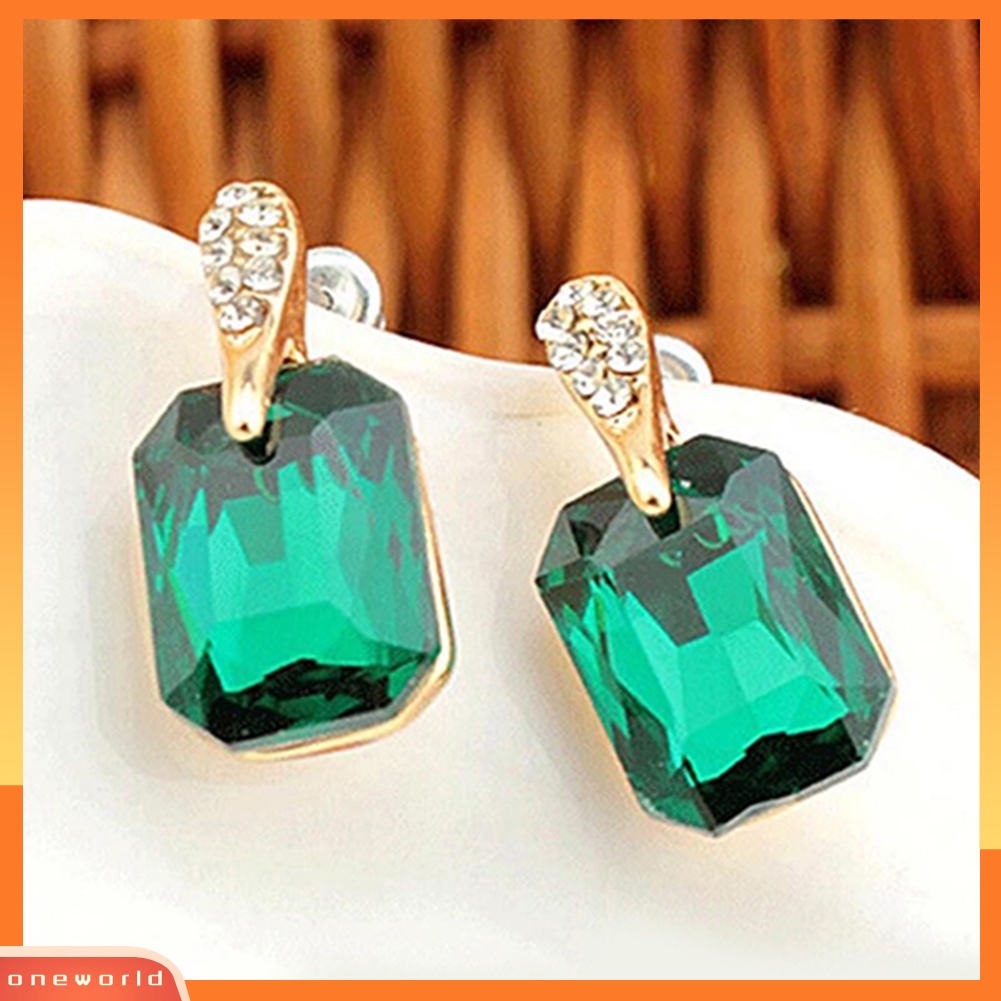 {oneworld} Wanita Elegan Persegi Panjang Berlian Imitasi Ear Studs Earrings Perhiasan Hadiah Ulang Tahun