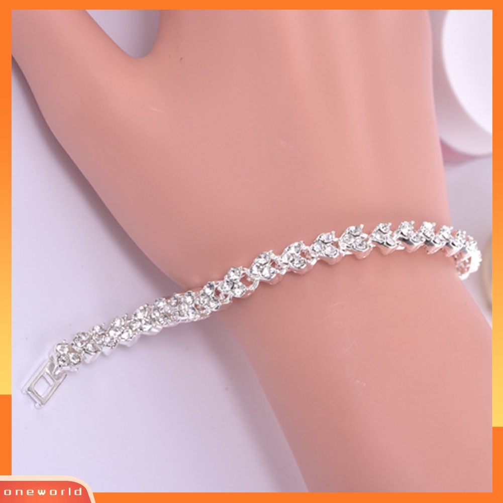 {oneworld} Gelang Tangan Wanita Hias Berlian Imitasi Berkilau Bangle Adjustable Untuk Ulang Tahun Pesta