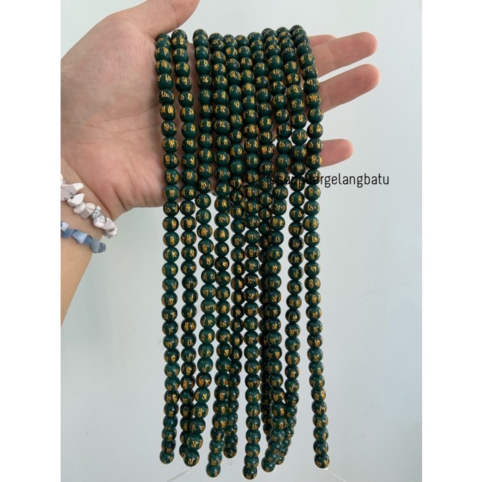 Batu Tibet HIJAU TUA DOFF 8mm Mantra Beads Oak Guru om mani Padme Hum