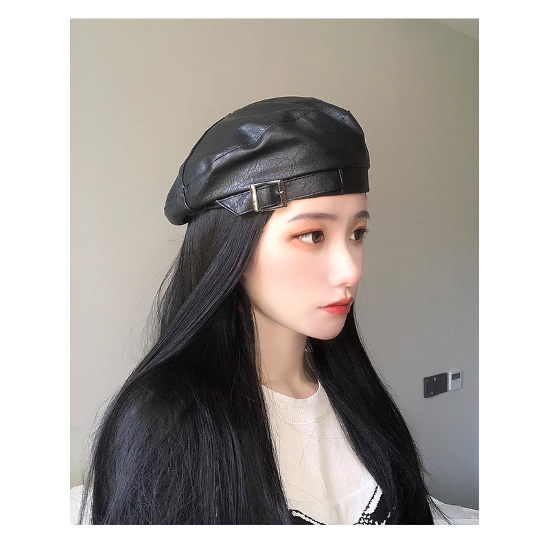 BEGE beret gesper topi kulit pu leather mangaka komikus import