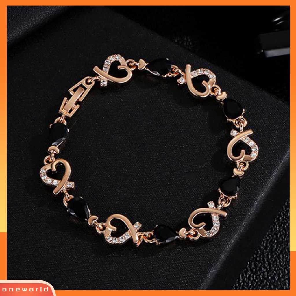 {oneworld} Hati Berongga Wanita Gelang Zinc Alloy Warna-Warni Berlian Imitasi Rantai Gelang Perhiasan Aksesori