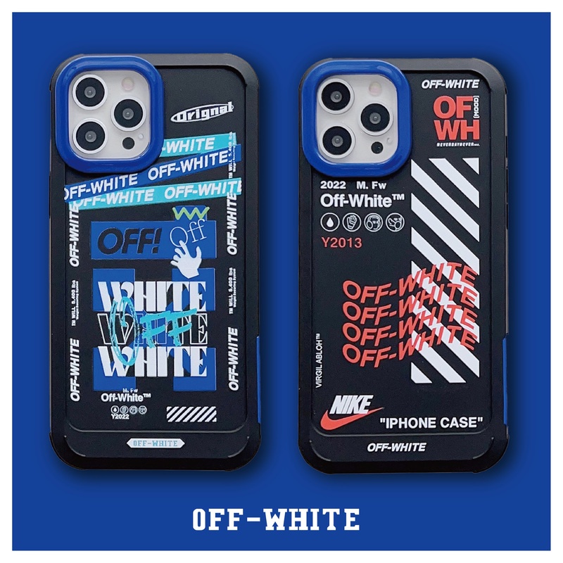 IPHONE Casing Kamera Plating Biru Dan Orange OFF WHITE Mewah Untuk Iphone14 13 12 11 Pro Max 14Plus Shockproof Armor Cover HD Bening Keras Akrilik Penutup Belakang