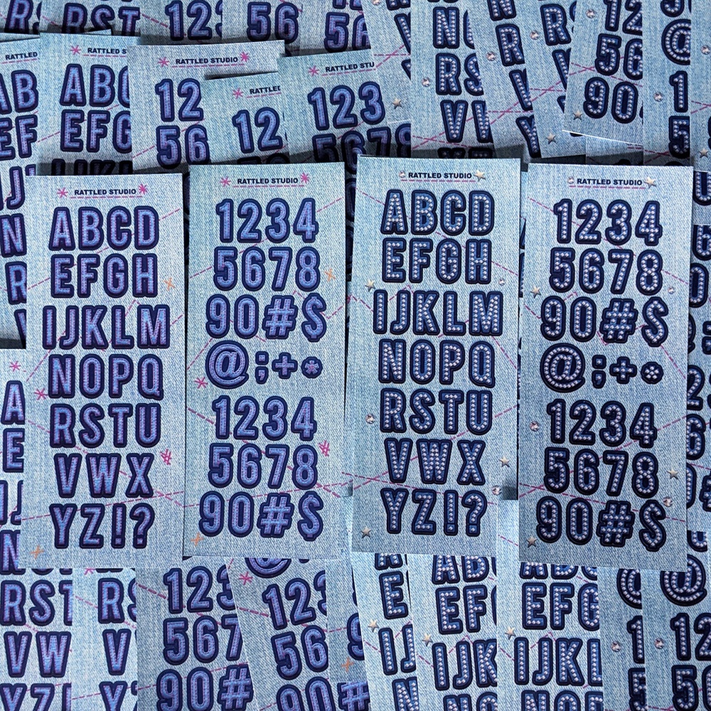 

NEW JEANS OLD JEANS ALPHABET & NUMBER STICKER ☆ by RATTLED STUDIO - Denim Embroidery Embellishment Style Alphabet Number Patch DECO STICKER - STIKER HURUF KPOP PHOTOCARD DECORATION / JOURNALING / JURNAL