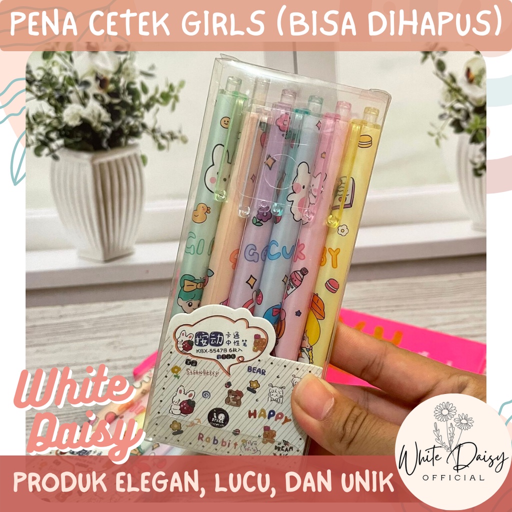 

Pena cetek girls premium 1 set isi 6 bisa dihapus pulpen anak cewek
