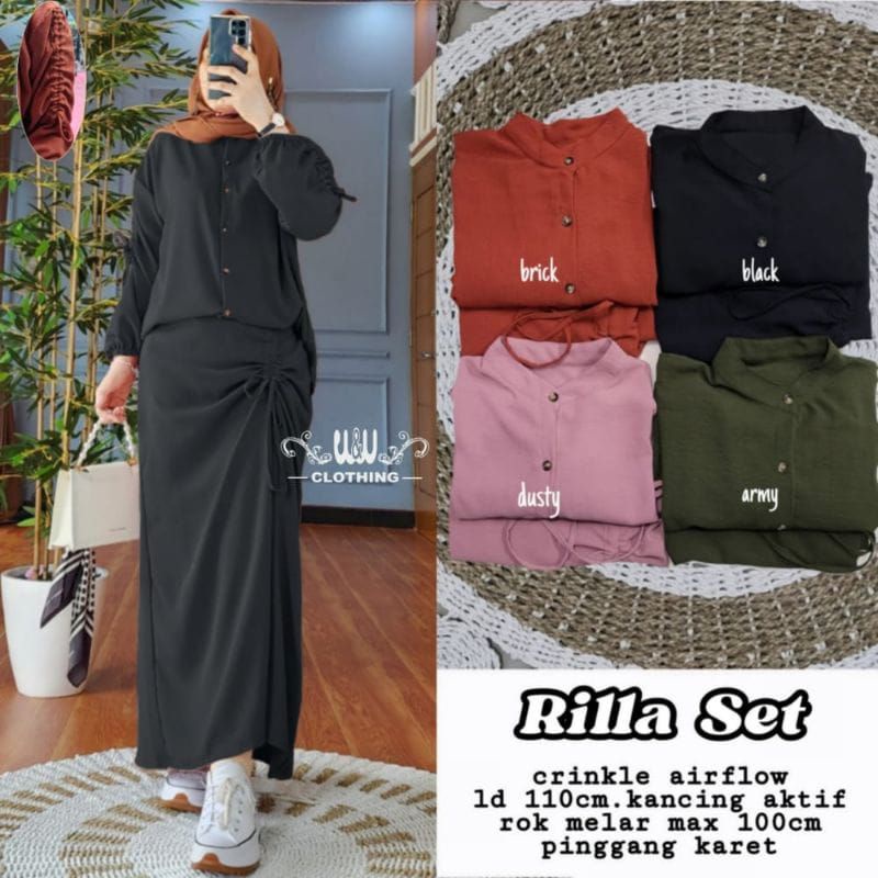 RILLA SET / SET WANITA / ATASAN WANITA / ROK SERUT / SET BAHAN CRINKLE