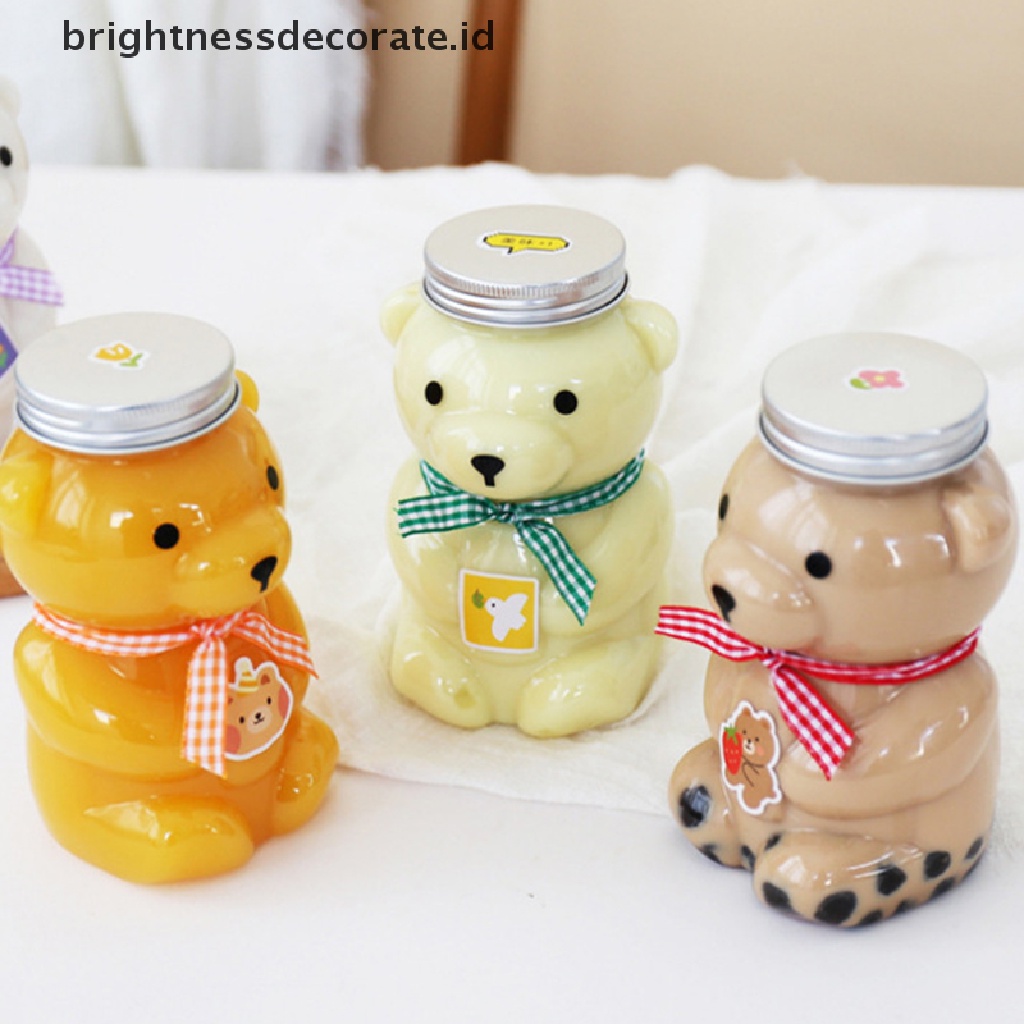 [Birth] Botol Minum Sekali Pakai Juice Bear Gelas Plastik Beruang Lucu Minuman Jus Milk Tea Drink Storage Bottles With Lid Sealed Bottle [ID]