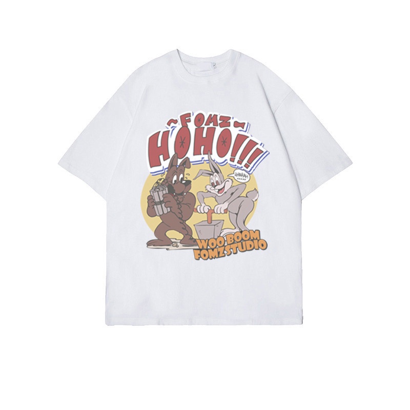 Cartoon Kaos Lengan Pendek Cream Atasan Wanita Oversize Printed T-shirt Kekinian Korean Style/t shirt tee