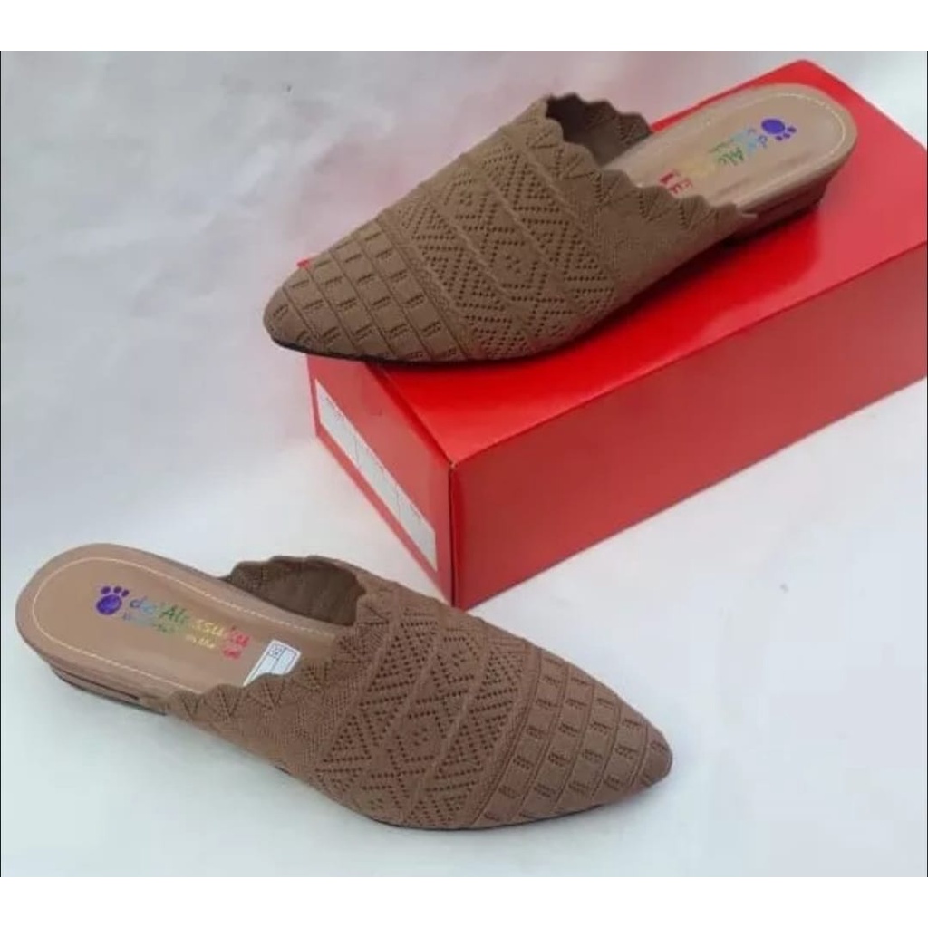 sandal slop wanita rajut hak 3cm/sandal wanita bapau ujung lancip SALLSA_SICI