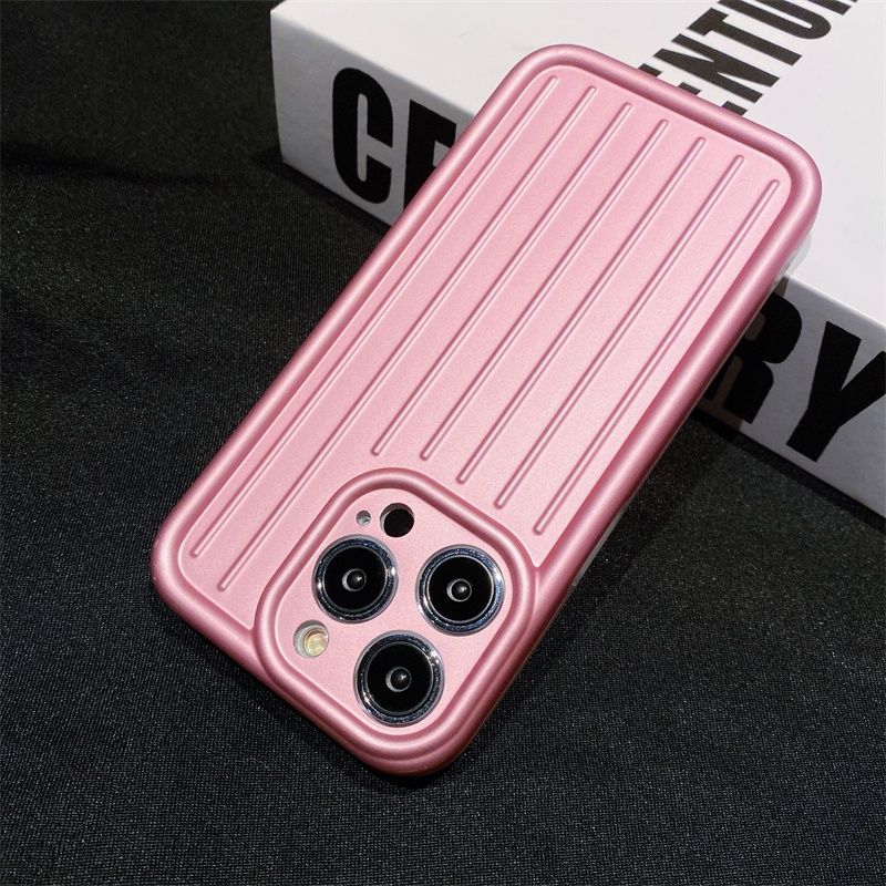 IPHONE Casing Pelindung Plating Pink Terang Kualitas Tinggi Untuk Iphone14 11 12 13 Pro Max 14Plus Casing Pelindung Lensa Lubang Halus