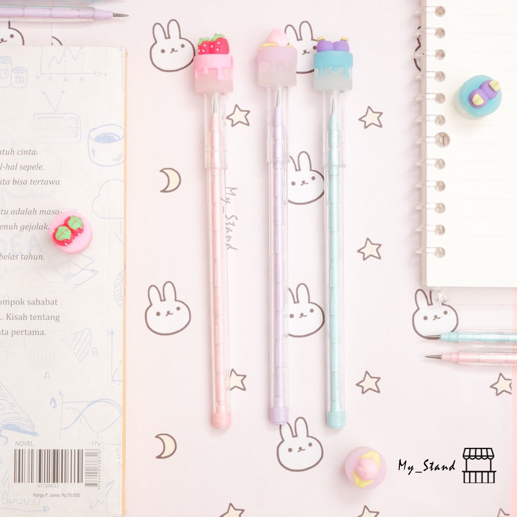 

Pensil Susun / Peluru Tart Buah Peach Cake Mini Lantu Benzia Bensia isi refill Pencil Susun Kue Biskuit Dessert Pastel Strawberry Blueberry Peach