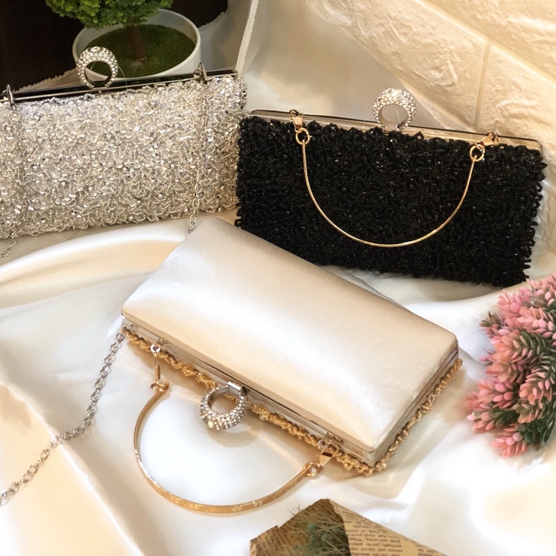 Tas Pesta HAYDEN Embellished Pearl Box Clutch