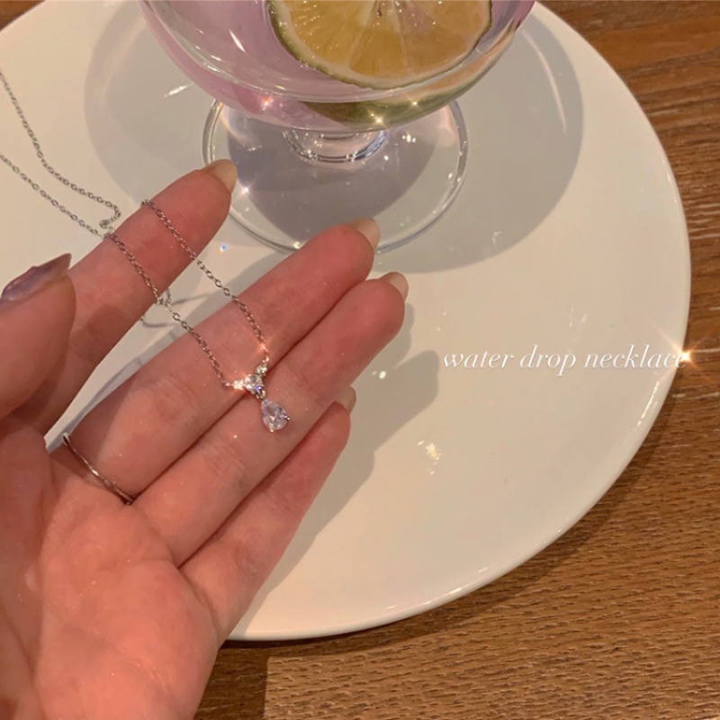 Kami Bunga Korea Perak Glittery Zirkon Tetesan Air Liontin Kalung Untuk Wanita Trendi Droplet Pesona Tulang Selangka Rantai Kalung Perhiasan Hadiah