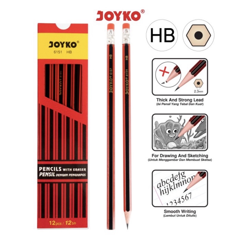 

Pensil HB Joyko 6151 Dengan Penghapus Pencil Ecer & Grosir