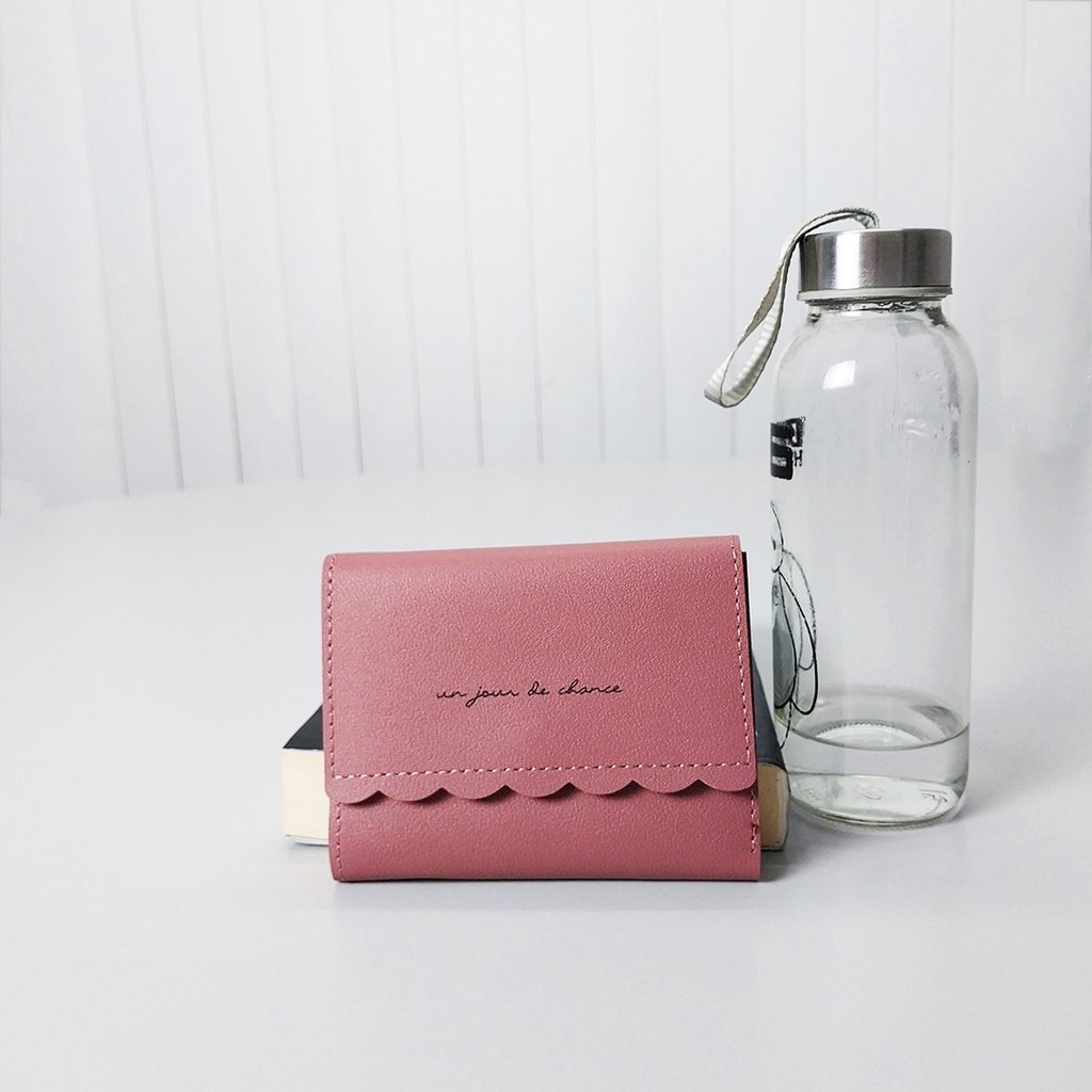 Dompet Lipat Mini Wanita Fashion Korea Style Kasual Dompet Cewek Motif Polos Kulit PU Azgalery D58