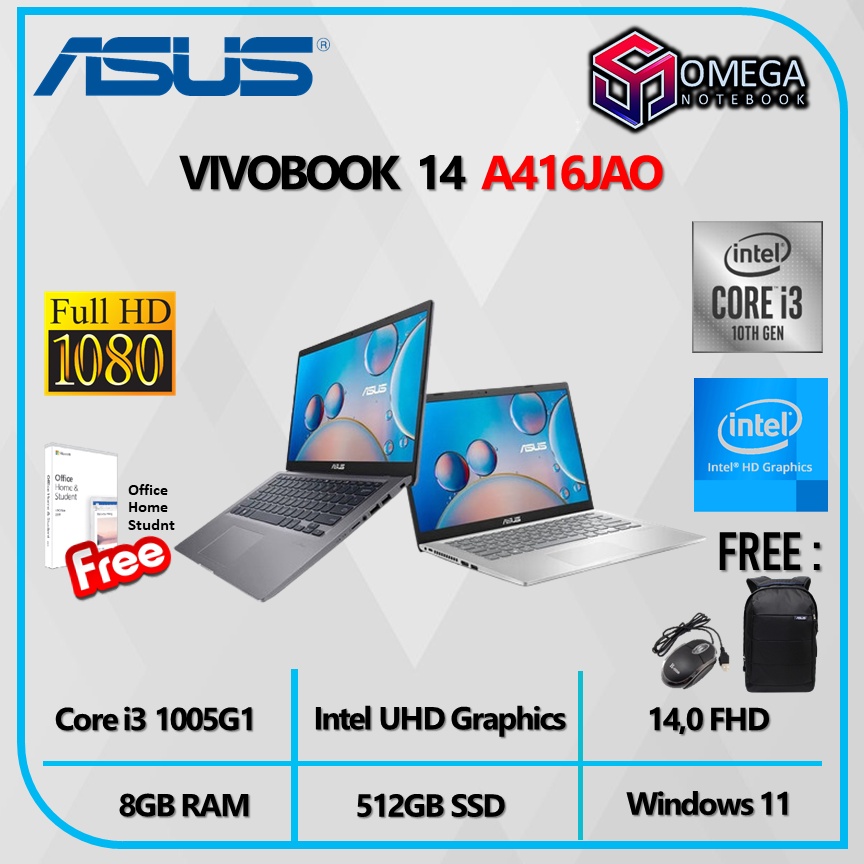 ASUS Vivobook 14 A416JAO i3 1005G1 8GB 512GB UHD Windows 11 + OHS