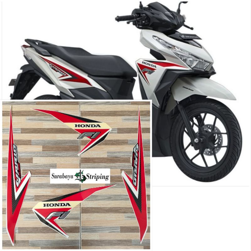 striping stiker Honda Vario techno 125 putih merah tahun 2015