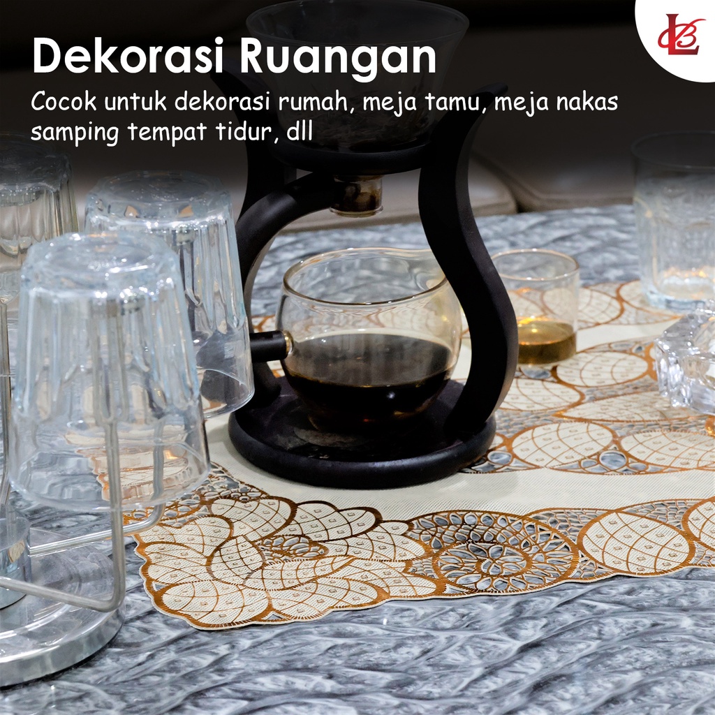 Taplak Meja Tamu Motif Bunga Anti Air Ukuran 40x83cm Bahan PVC Tebal Perlengkapan Dekorasi Rumah Import - D2 - 88_Blanketstore