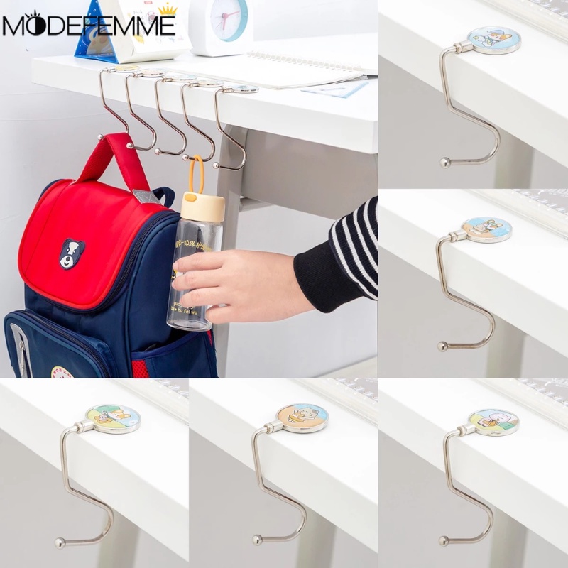 Rak Clutter Portabel Kait Logam Dapat Digunakan Kembali Pola Kartun Kait Non-slip Tas Sekolah Payung Beban-bearing Hooks Desktop Storage Hooks