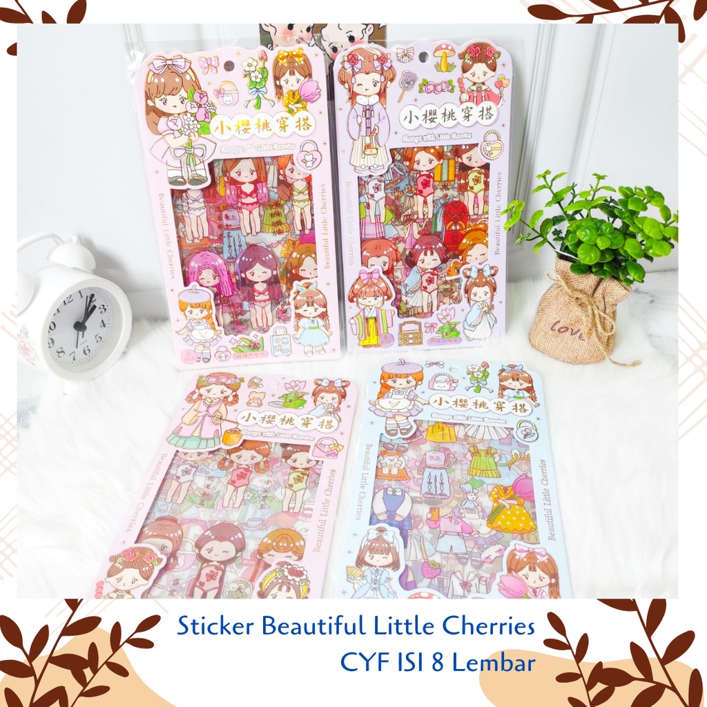 

Sticker Beautiful Little Cherries CYF ISI 8 Lembar Anti air Set Daily Manual Cute Pattern Decorative Tape Sticker Gift CRAFT