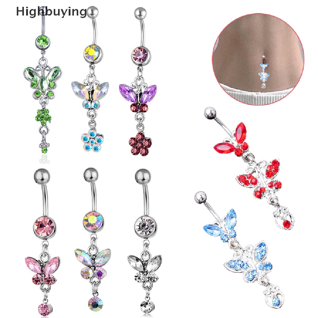 Hbid Surgical Steel Belly Button Ring Navel Nombril Belly Ring Butterfly Flower Kristal Cincin Pusar Fashion Body Belly Bar Body Belly Jewelry Glory