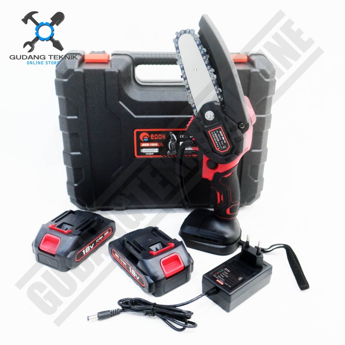 Mesin Chainsaw Mini 4&quot; 6&quot; 18Volt CORDLESS EDON / Mesin Gergaji Potong Kayu 4 6 Inch BATERAI Chain Saw BATTERY 18V EDON