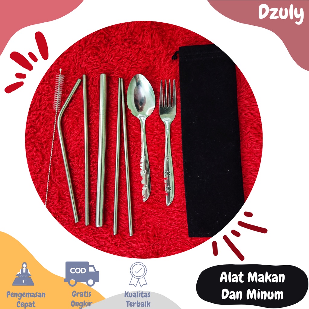 

Navi_Lezatoz Paket Sedotan Garpu Sedotan Stainless Satu Set Alat Makan Paket Sendok Garpu Sedotan