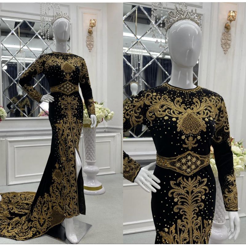 GAUN PENGANTIN BELUDRU BEREKOR  MEWAH MURAH MODERN//BAJU ADAT JAWA//MINANG//KEBAYA