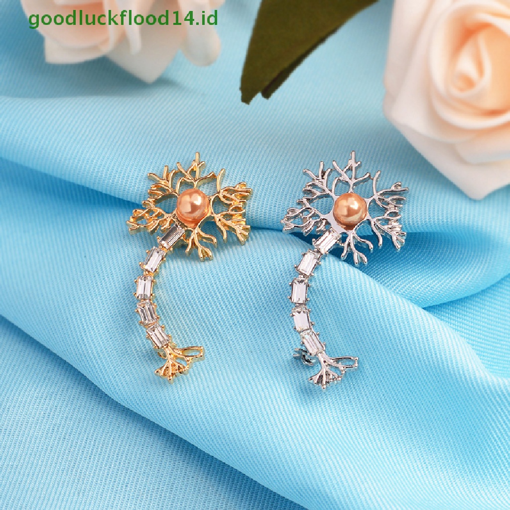 [GOOGFOUR] Enamel Pin Dengan Mutiara Dan Kristal Brain Neure Cell Badge Lapel Bros Perhiasan [TOP]