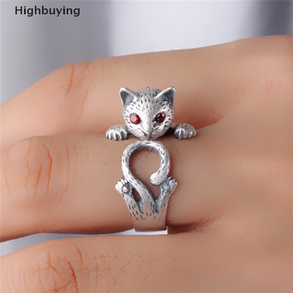 Hbid Perhiasan Wanita Boho Vintage Kitty Cat Cincin Aksesori Hewan Adjustable Knuckle Glory