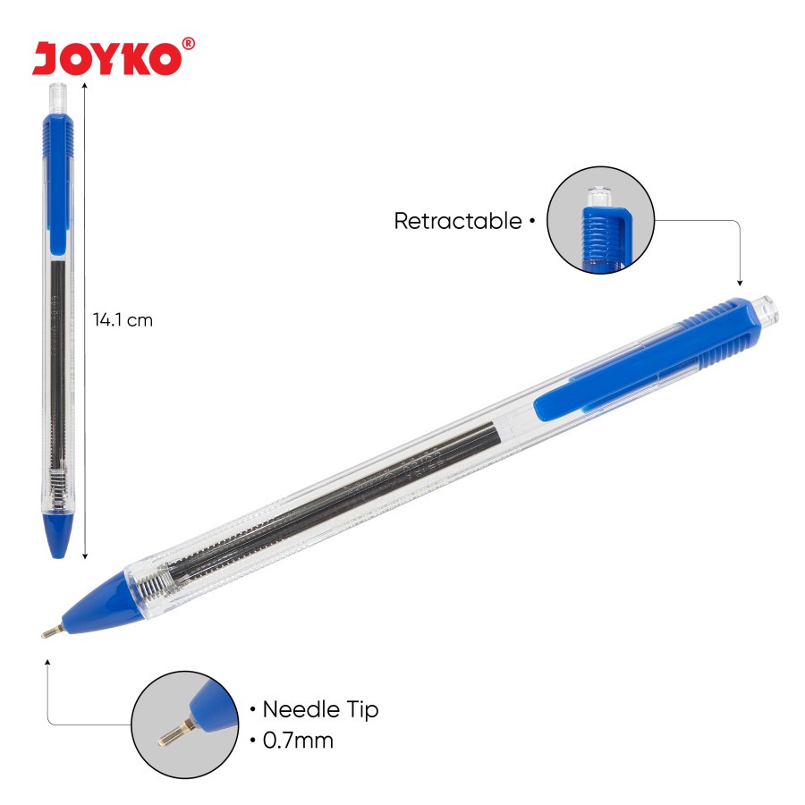 Ball Pen Pulpen Pena Joyko BP-349 Vokus Trans 0.7 mm Hitam / Biru / Merah