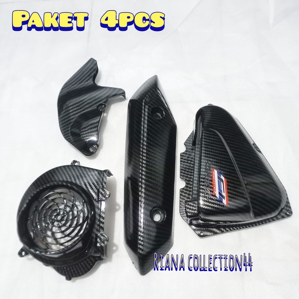 4PCS BEAT PGM FI 2013 - 2015 / Tutup Filter Carbon + Tutup Kipas Carbon + Tutup Knalpot Carbon + Tut