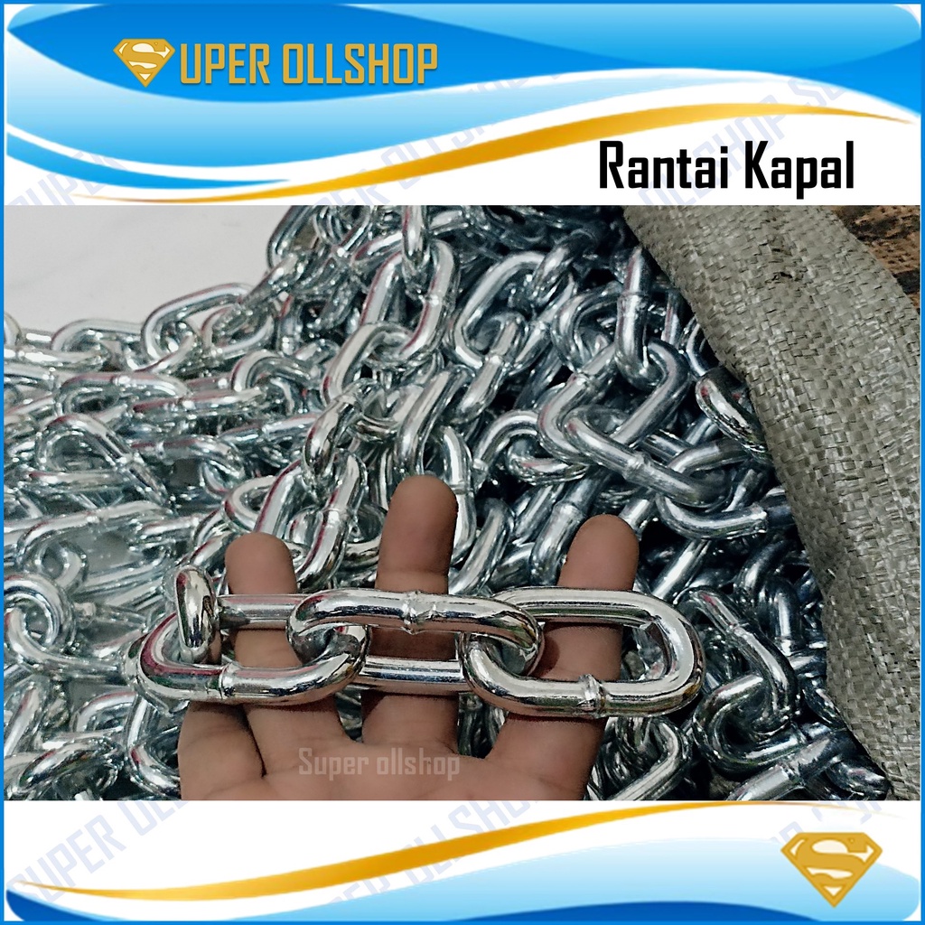 Rantai Kapal 3/8 9 MM / Rantai Besi Besar 9 MM / Harga Rantai Kapal Besi Meteran / Rantai Besi Galvanis 9 mm/Rante Besi 9 mm Eceran