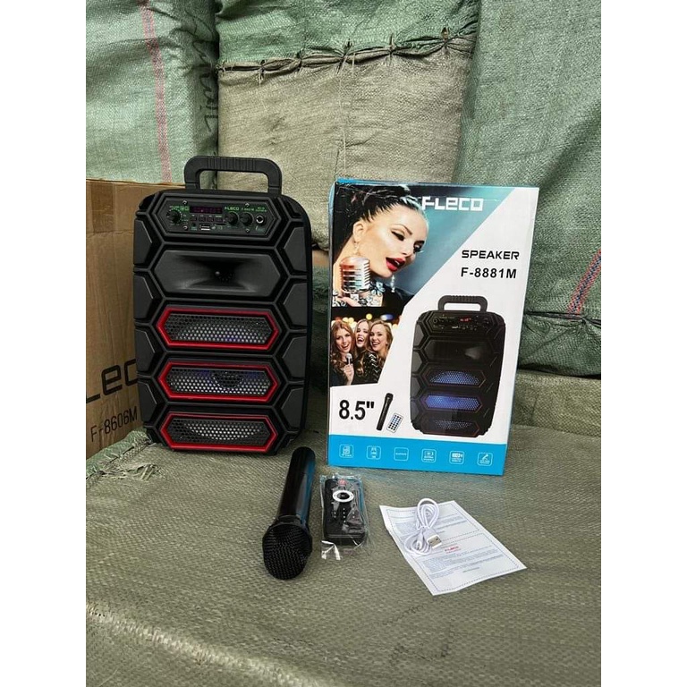 Speaker Bluetooth Super Bass 8.5 Inci Fleco F-8881 M Free Microphone Wireless / Speaker Wireless Aktif / Salon Bluetooth bt Speaker | Speaker Bluetooth Karaoke Wireless Fleco F-8881M 8,5 Inchi Gratis Microphone | Salon Aktif Portable Radio Fm | FMS
