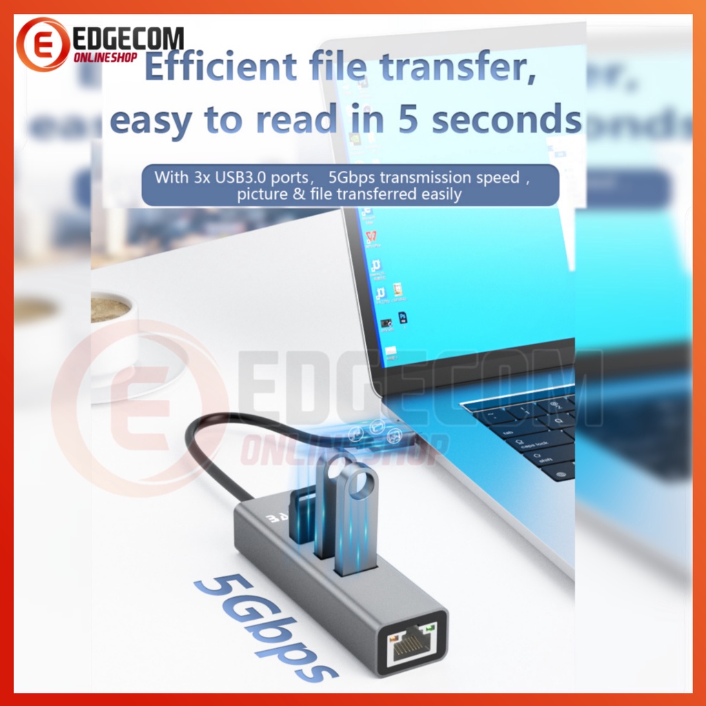 BAFO - Type C to Gigabit Ethernet With 3 Port USB 3.0 HUB BF-C324