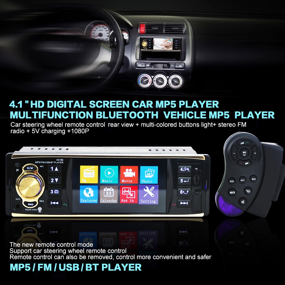 AMPrime Tape Audio Mobil Bluetooth 4.1 Inch Rear View Camera - 4019B - Black
