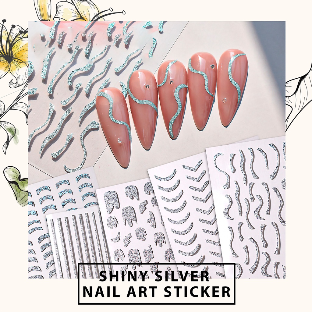 MSY Stiker Kuku Shiny Motif Butterfly Gold Laser/Motif love/Hiasan Stiker Gold/Silver/Kutek Nail Art Stiker