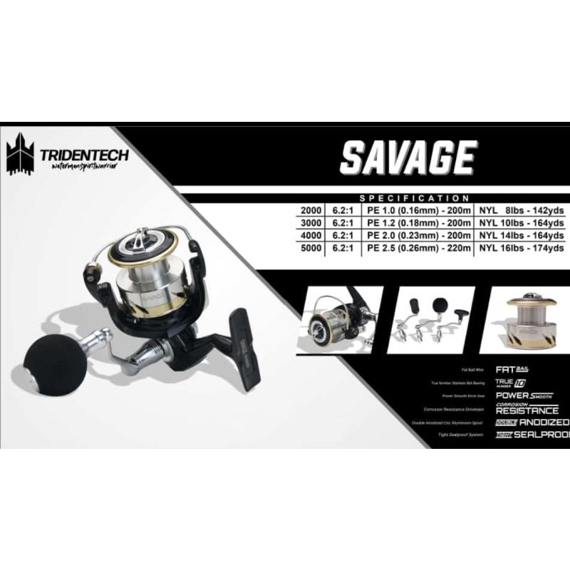 reel power handle spinning tridentech Japan murah, savage SV, 2000,3000,4000,5000